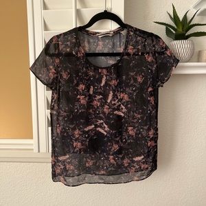 Maison Scotch (Scotch & Soda) Sheer Short Sleeve Navy Patterned Top Miami Deco